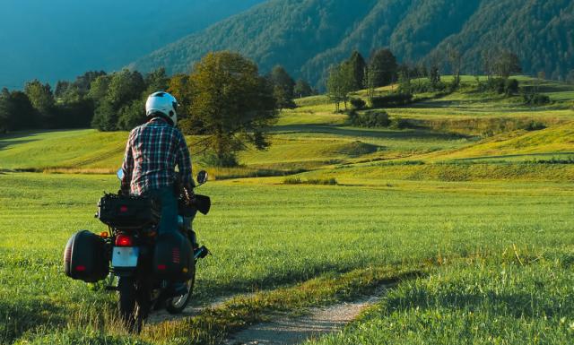 Rider on adventure bike in nature